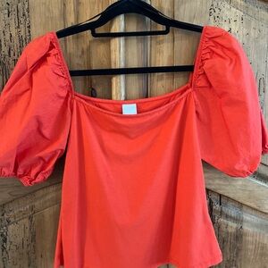 H&M Bright Red Puff Sleeve Blouse